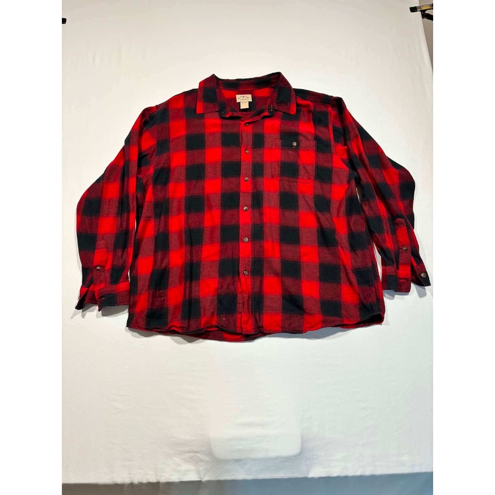 Blue Mountain Mens 2XL Flannel Shirt‎ Red Black Buffalo Plaid Cotton Button Down